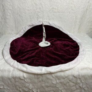 Miniature Christmas Tree Skirt  Burgundy & White Velvet With Hook & Loop Closure